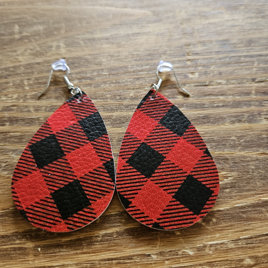 Atelier Sona Red And Black Plaid Earrings
